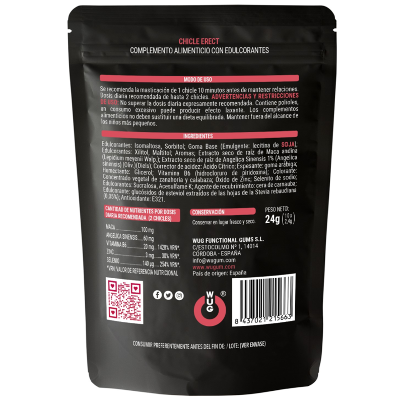 Wug Gum – Chewing-gum Erect pour favoriser l’érection – 10 unités