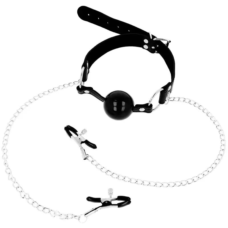 Kit Bondage Baillon Boule et Pinces Tétons Noir - Ohmama - OHMAMA FETISH
