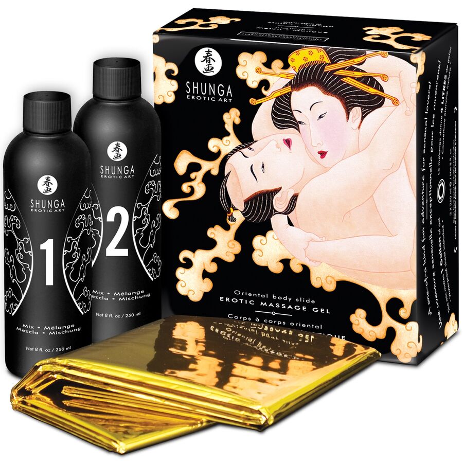 Shunga Gelée et drap de massage érotique Melon / Mangue