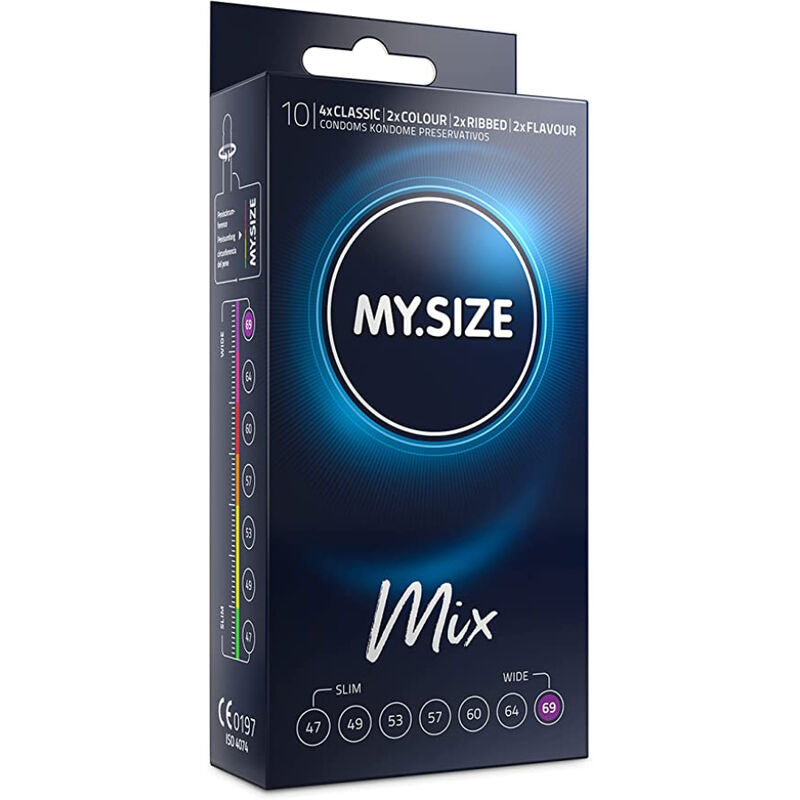 My Size – Mix Préservatifs 69 mm XXXL – Naturels Nervurés Aromatisés – 10 unités
