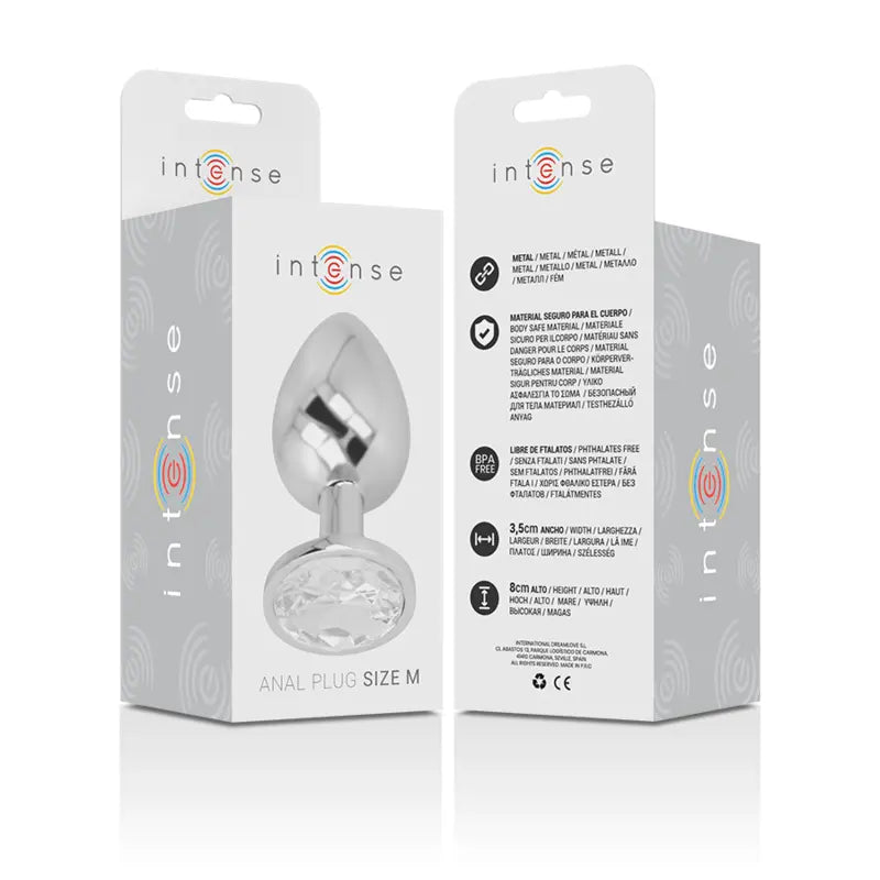Plug Anal Métal Cristal Diamant Argent Taille M - Intense