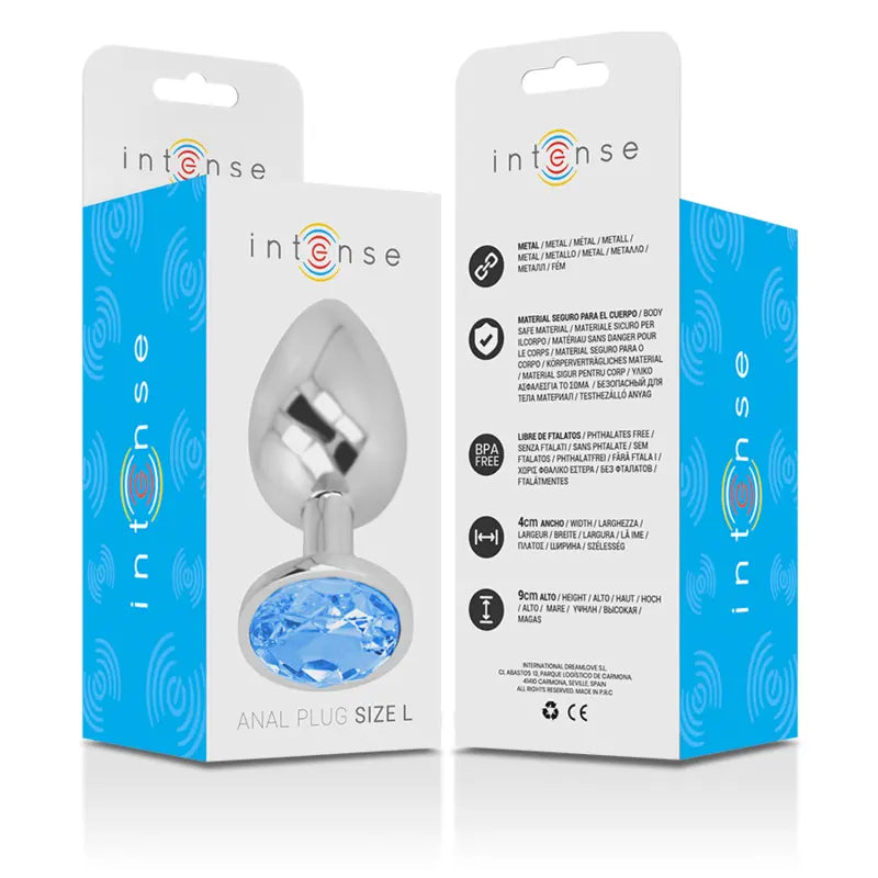 Plug Anal Métal Cristal Bleu Taille L - Intense