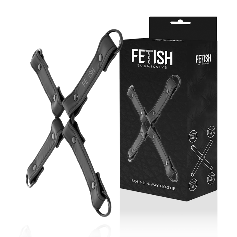 Fetish Submissive – Attache Hogtie en X cuir - Noir