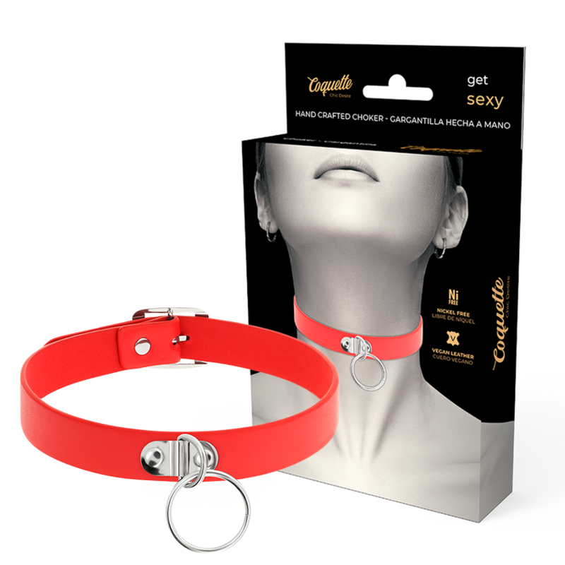 Collier Fétiche Cuir Végétalien Rouge - Coquette Chic Désir