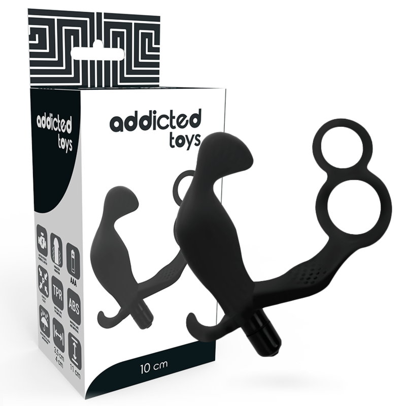 Addicted toys - plug anal avec double anneau pénis et testicules noir