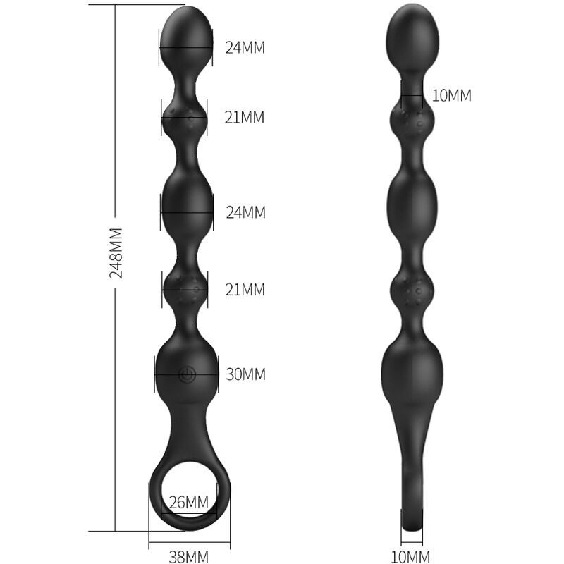 Pretty Love – Chapelet Anal Vibrant Rechargeable en Silicone – Noir