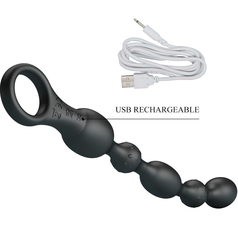 Pretty Love – Chapelet Anal Vibrant Rechargeable en Silicone – Noir