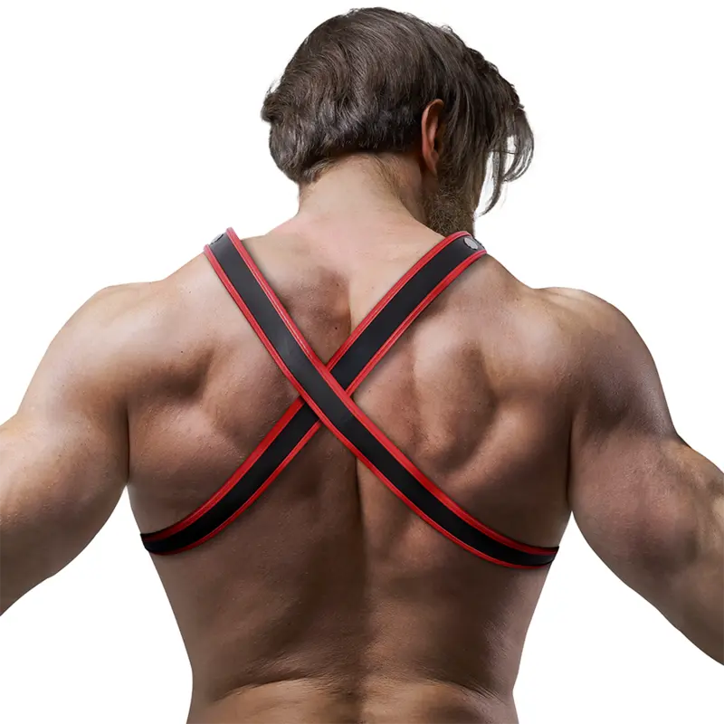 Harnais Poitrine Bulldog Cuir Végétal Noir/Rouge - Fetish
