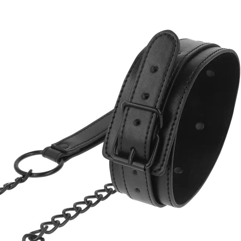 Collier BDSM Cuir Vegan Réglable Noir - Intense Fetish