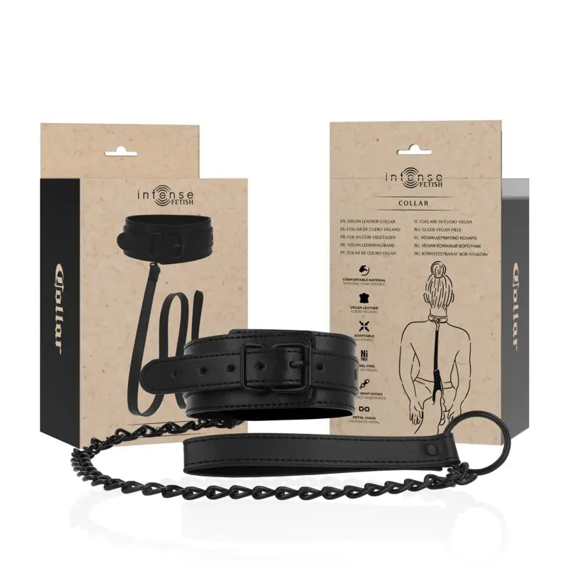 Collier BDSM Cuir Vegan Réglable Noir - Intense Fetish