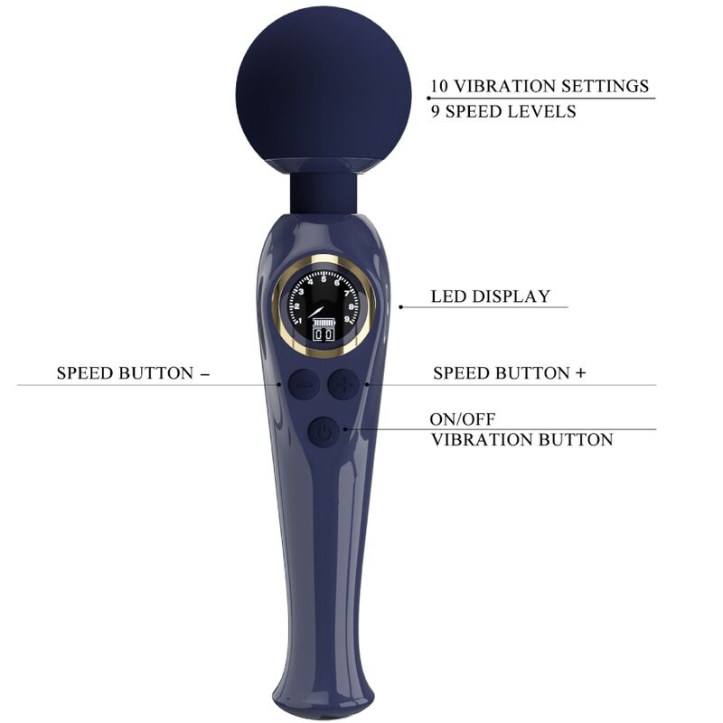 Pretty Love - Stimulateur wand Skyler 10 modes de vibration - Bleu