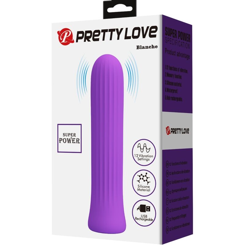 Pretty Love - Mini Vibromasseur Blanche avec 12 Modes de Vibrations en Silicone Violet