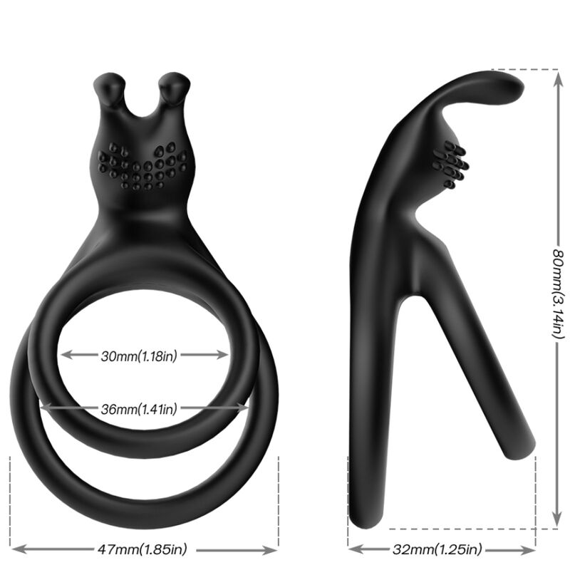 Anneau Pénien Double Lapin Tensy Noir - Armony