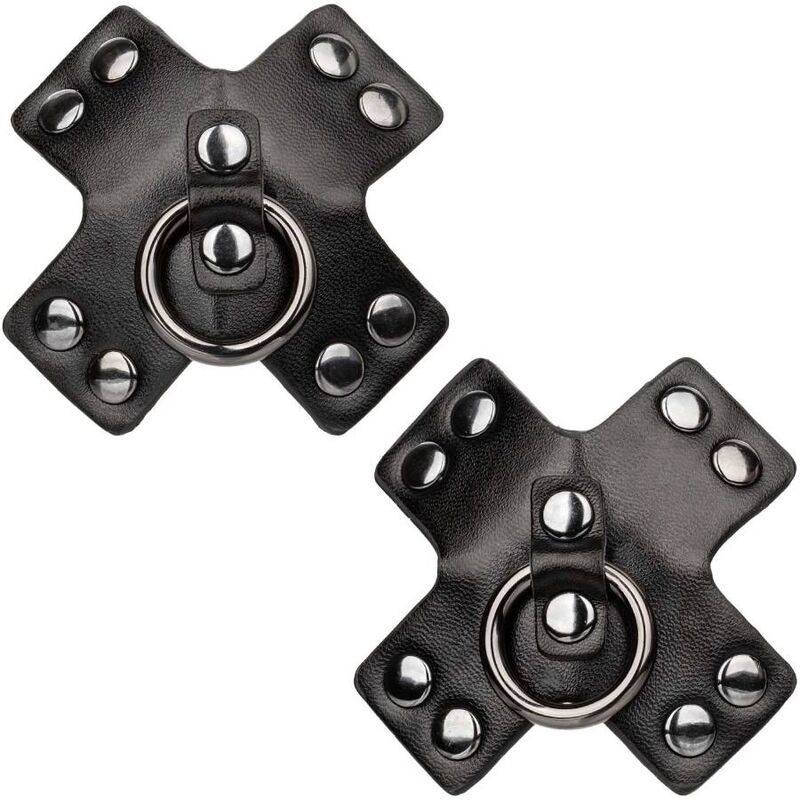 Calexotics Cache tétons en Cuir Noir avec Anneau BDSM