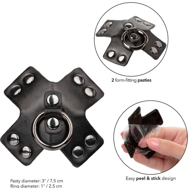 Calexotics Cache tétons en Cuir Noir avec Anneau BDSM