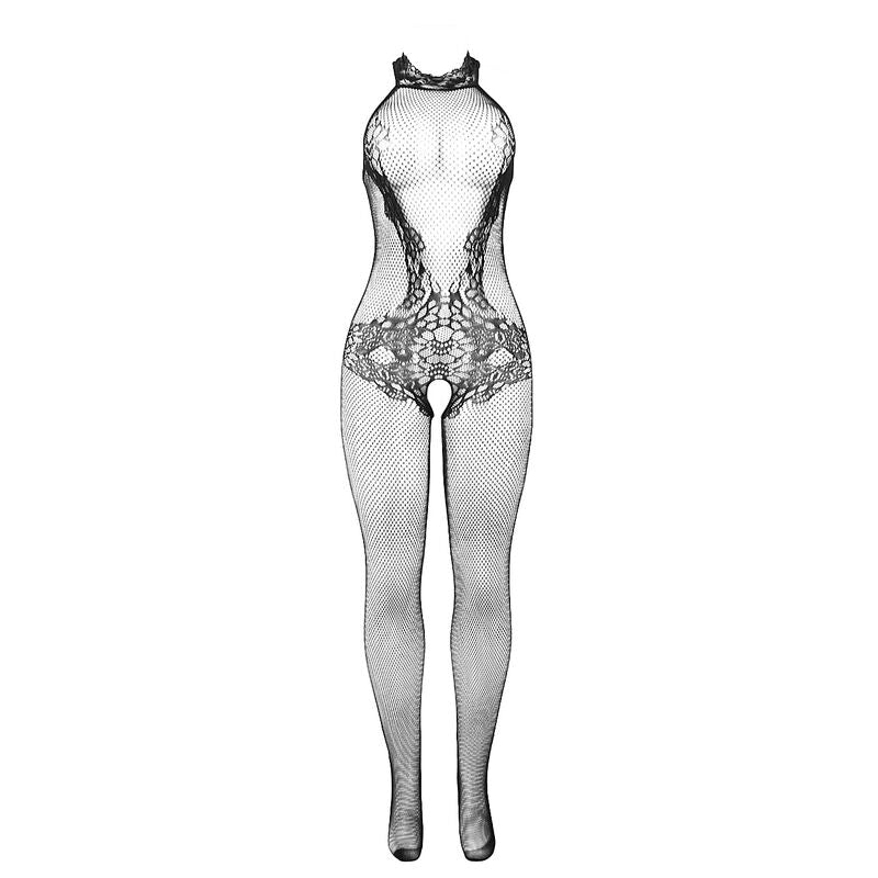 Bodystocking Résille Dentelle Col Montant Noir - Subblime - SUBBLIME BODYSTOCKINGS