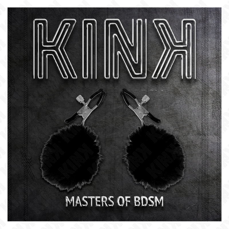 KINK – Pince à tétons avec pompons en fourrure noire