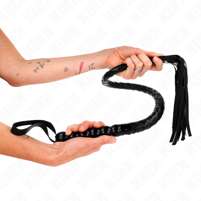 KINK - Fouet BullWhip BDSM avec manche en perles - 80 cm