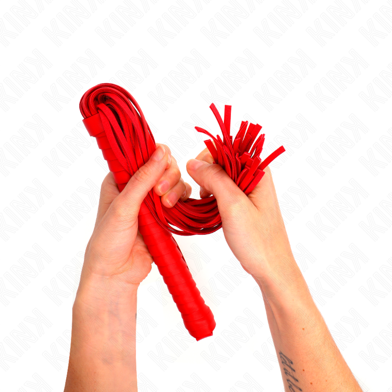 KINK - Fouet BDSM Rouge avec Manche Texturé - 48,5 cm