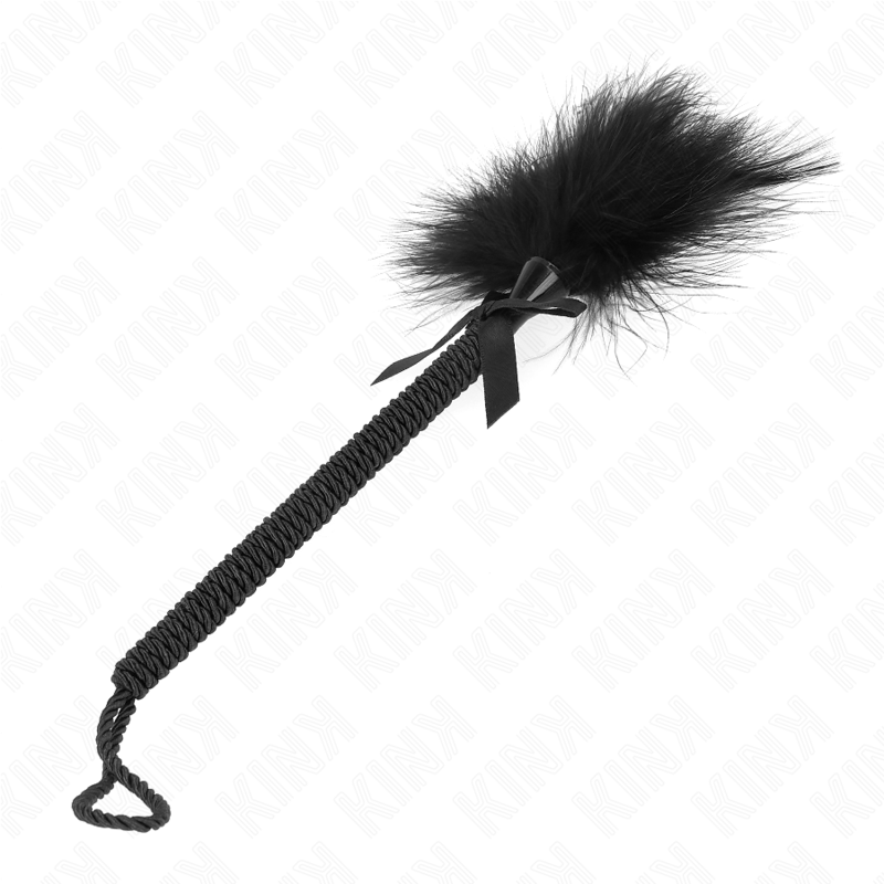 Kink - baguette en corde de nylon avec plumes chatouillantes et noeud noir 25 cm