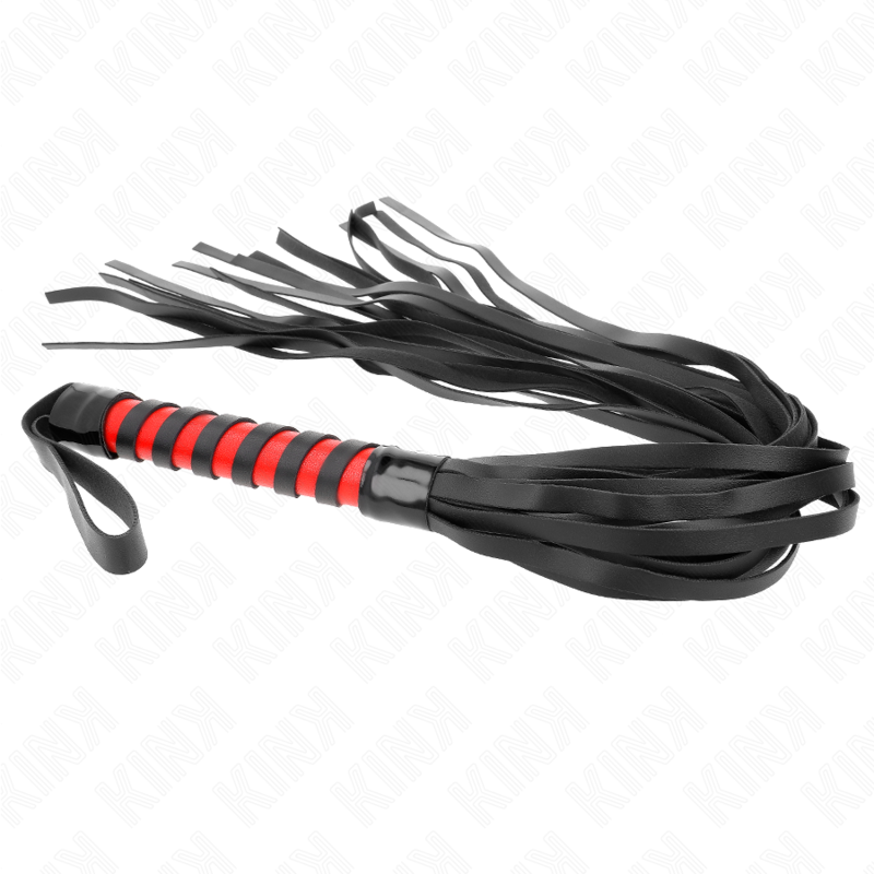 KINK - Martinet BDSM avec Poignée Tréssé Rouge et Noir - 70 cm