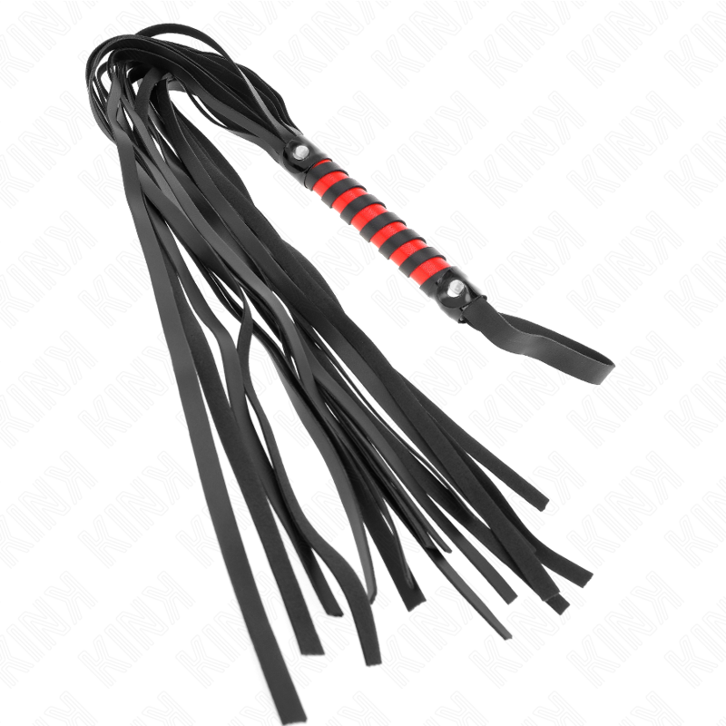KINK - Martinet BDSM avec Poignée Tréssé Rouge et Noir - 70 cm