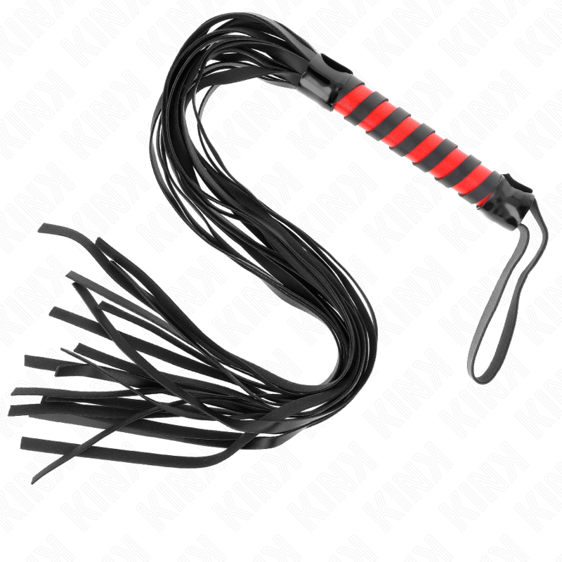 KINK - Martinet BDSM avec Poignée Tréssé Rouge et Noir - 70 cm