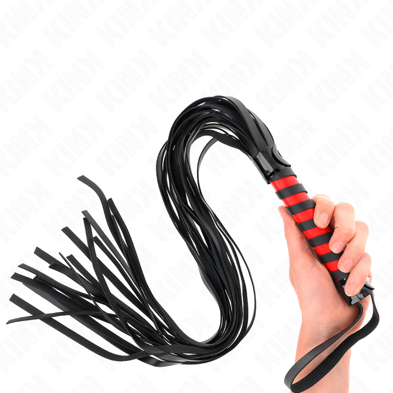 KINK - Martinet BDSM avec Poignée Tréssé Rouge et Noir - 70 cm