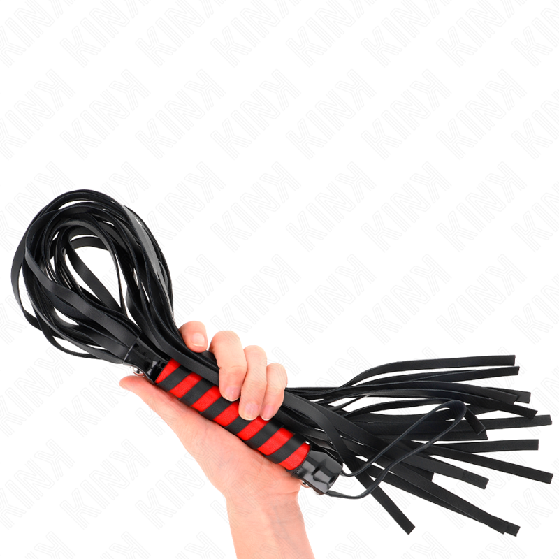 KINK - Martinet BDSM avec Poignée Tréssé Rouge et Noir - 70 cm