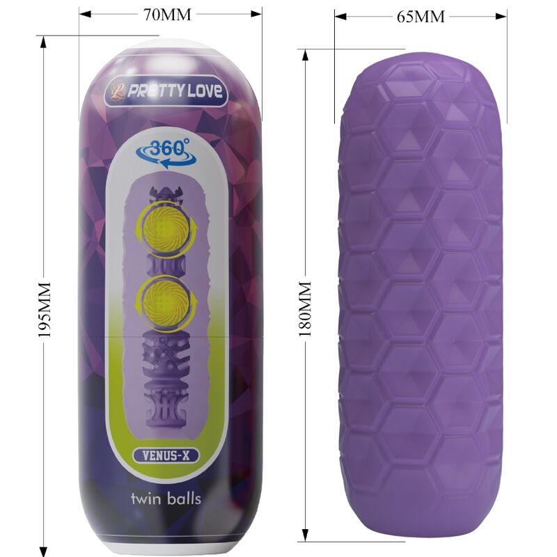 Pretty love - masturbateur pour homme à deux boules violet