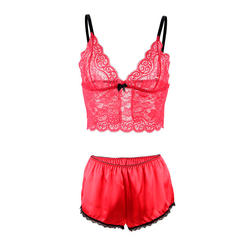 Subblime - 953904 chemisier de nuit en soie et dentelle + culotte rouge l/xl