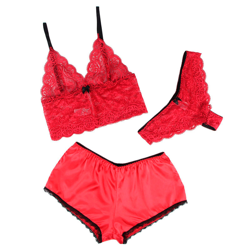 Subblime - 953904 chemisier de nuit en soie et dentelle + culotte rouge l/xl