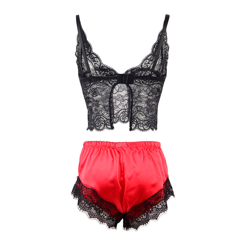 Subblime - 953966 chemise de nuit décontractée en soie + pantalon en dentelle noir/rouge l/xl