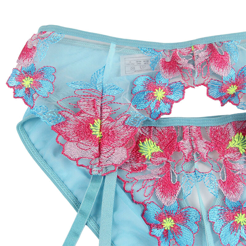 Subblime - 954109 soutien-gorge + culotte avec porte-jarretelles motif floral bleu s/m