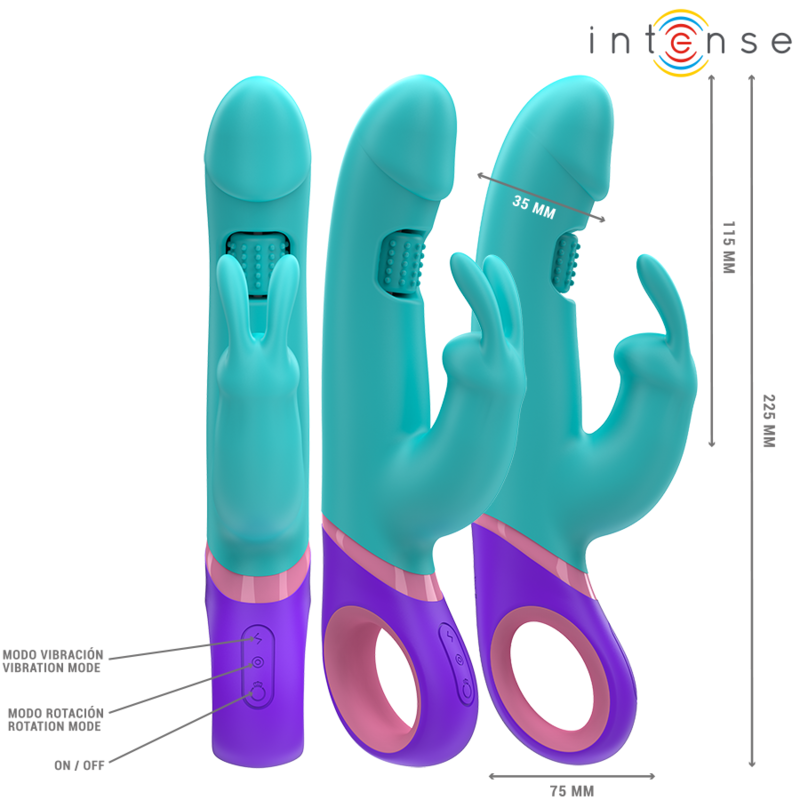 Intense – Vibromasseur Rabbit Monica avec Stimulateur Point G Rotatif Bleu
