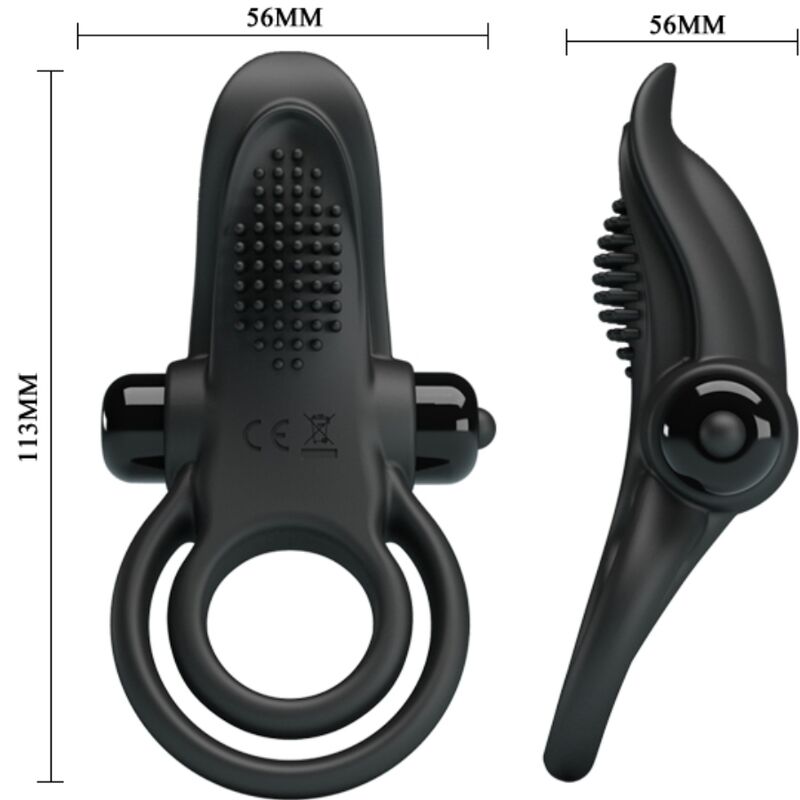 Pretty love - double anneau vibrant + stimulateur de clitoris 10 vibrations noir