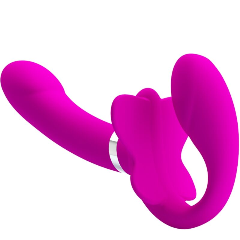 Pretty love - vibrateur double strap-on valerie 12 vibrations violet