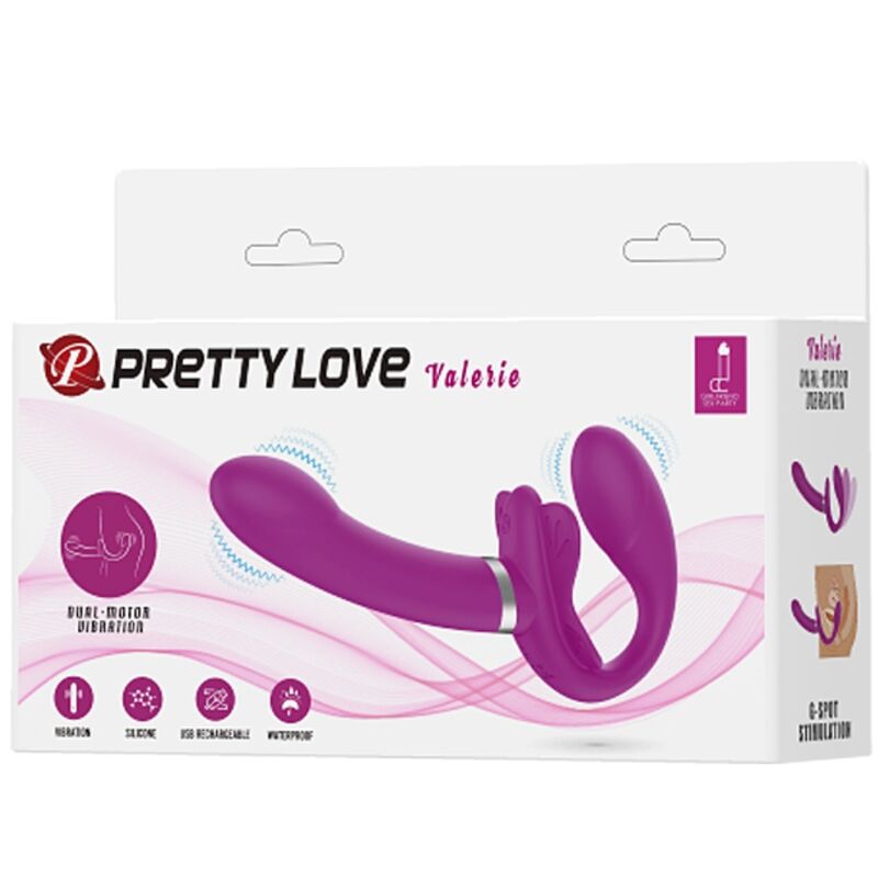 Pretty love - vibrateur double strap-on valerie 12 vibrations violet