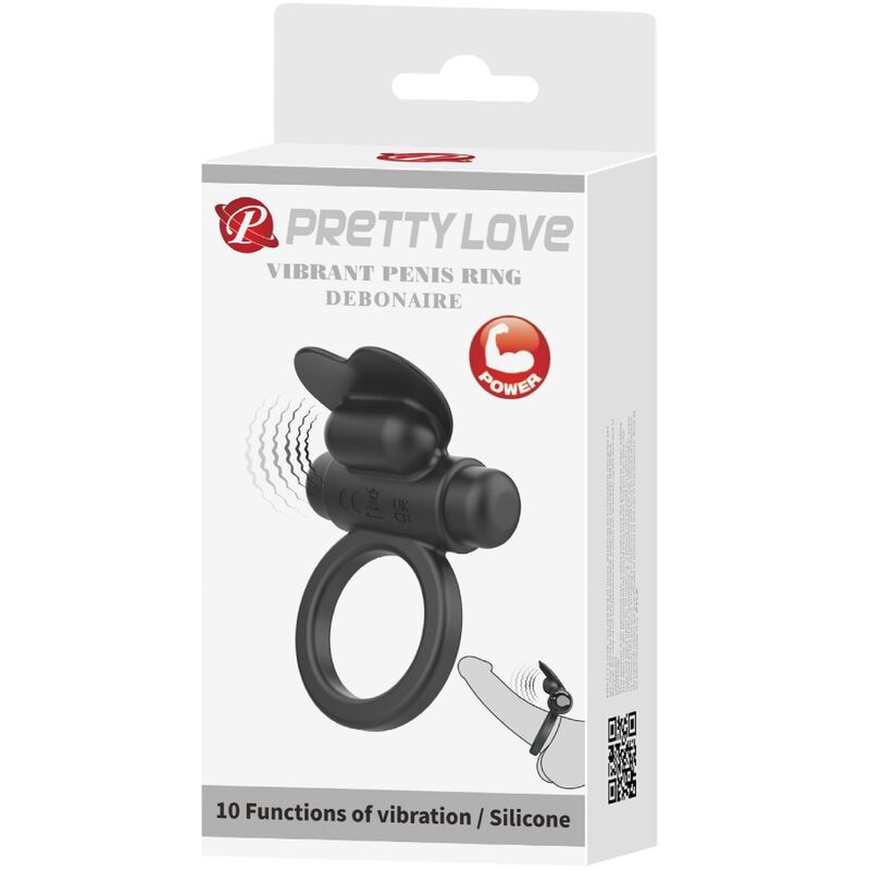 Pretty love - bague vibrante debonaire lapin 10 vibrations noire