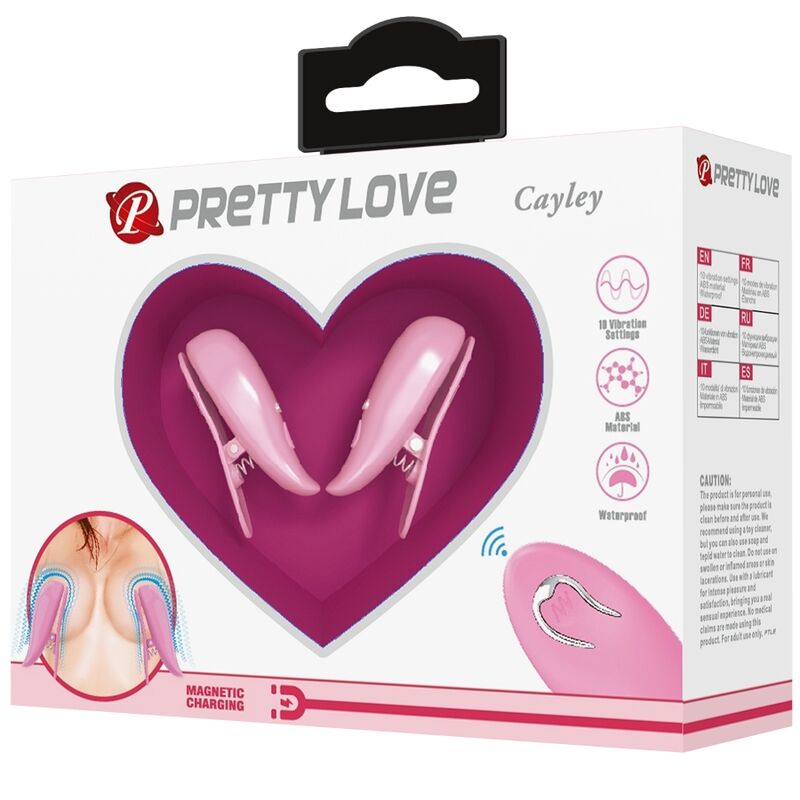 Pretty love - pinces à tétons cailey 10 vibrations télécommande rose