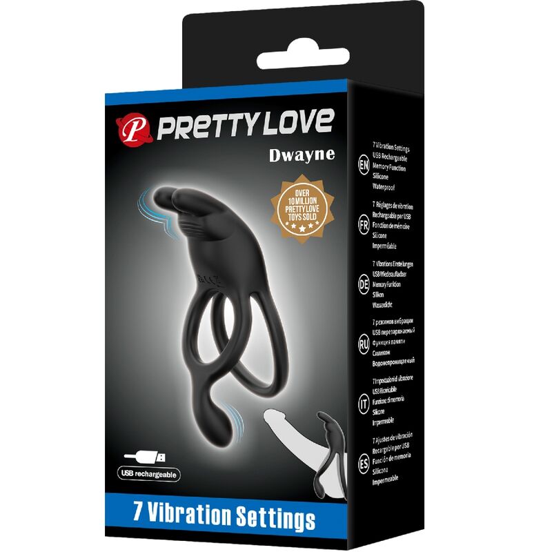 Pretty love - seth double anneau vibrant lapin 7 vibrations noir