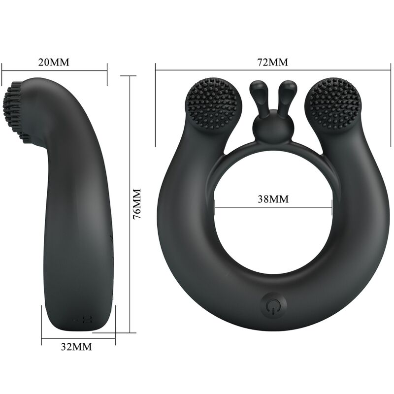 Pretty love - anneau vibrant dahlia + stimulateur de clitoris 12 vibrations noir