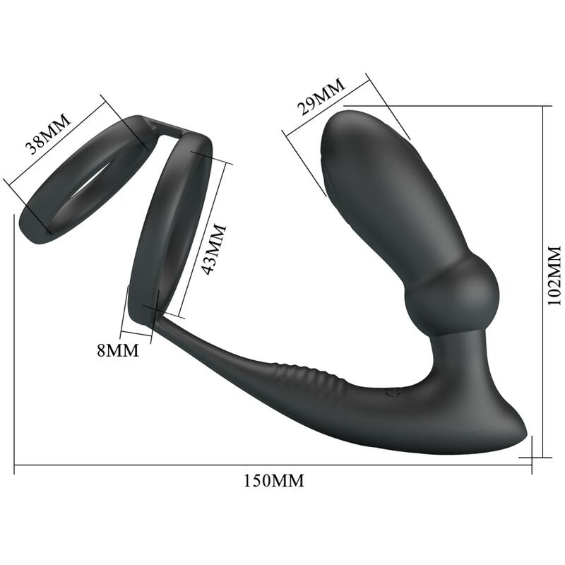 Pretty love - anneau pénis emoni + plug anal 12 vibrations noir