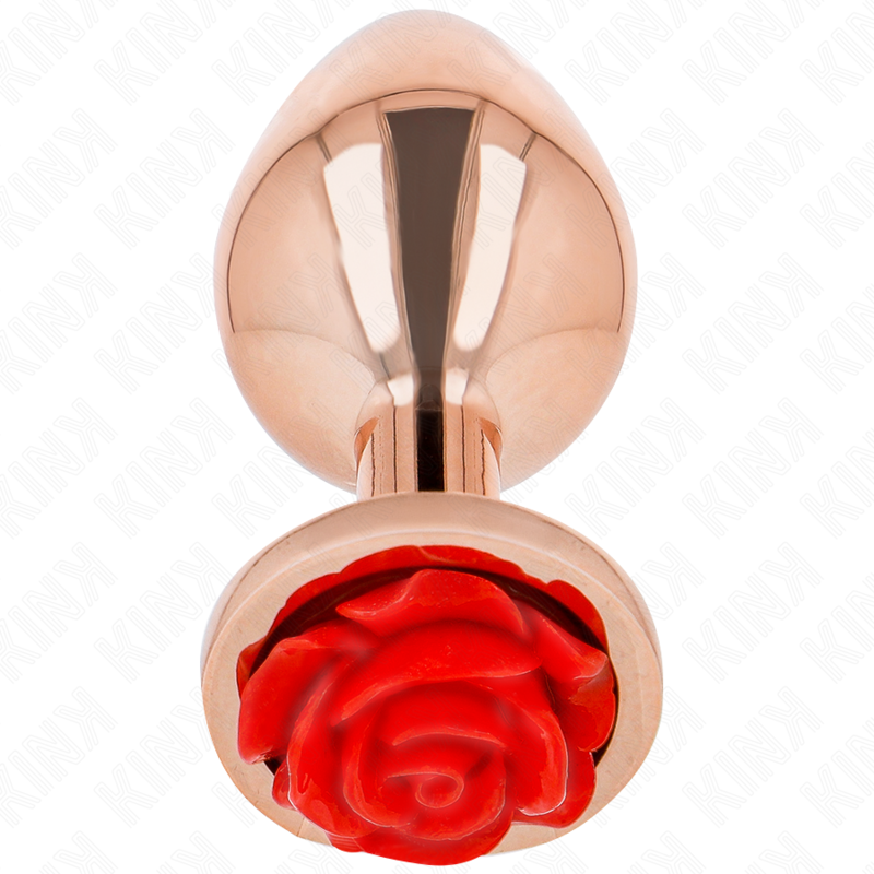 Plug anal métallique or rose avec rose rouge taille S - Kink - KINK PLEASURE PLUGS