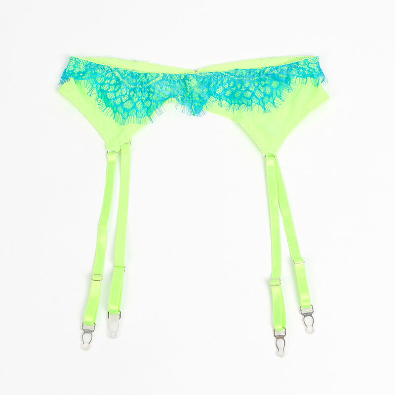 Ensemble lingerie dentelle jarretelle vert et bleu S/M - Subblime