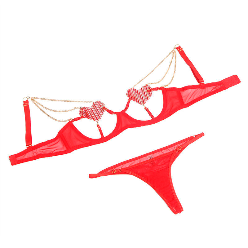 Subblime - 955526 ensemble soutien-gorge avec chaînes et coeur en maille rouge l/xl