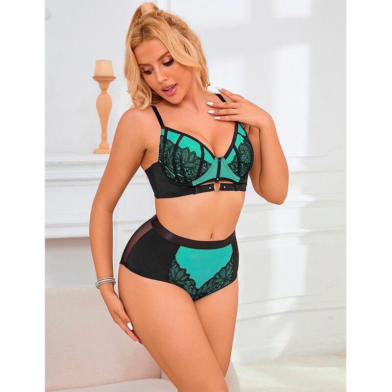Ensemble lingerie dentelle et résille vert L/XL - Subblime - SUBBLIME SETS