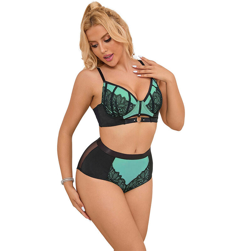 Ensemble lingerie dentelle et résille vert L/XL - Subblime - SUBBLIME SETS