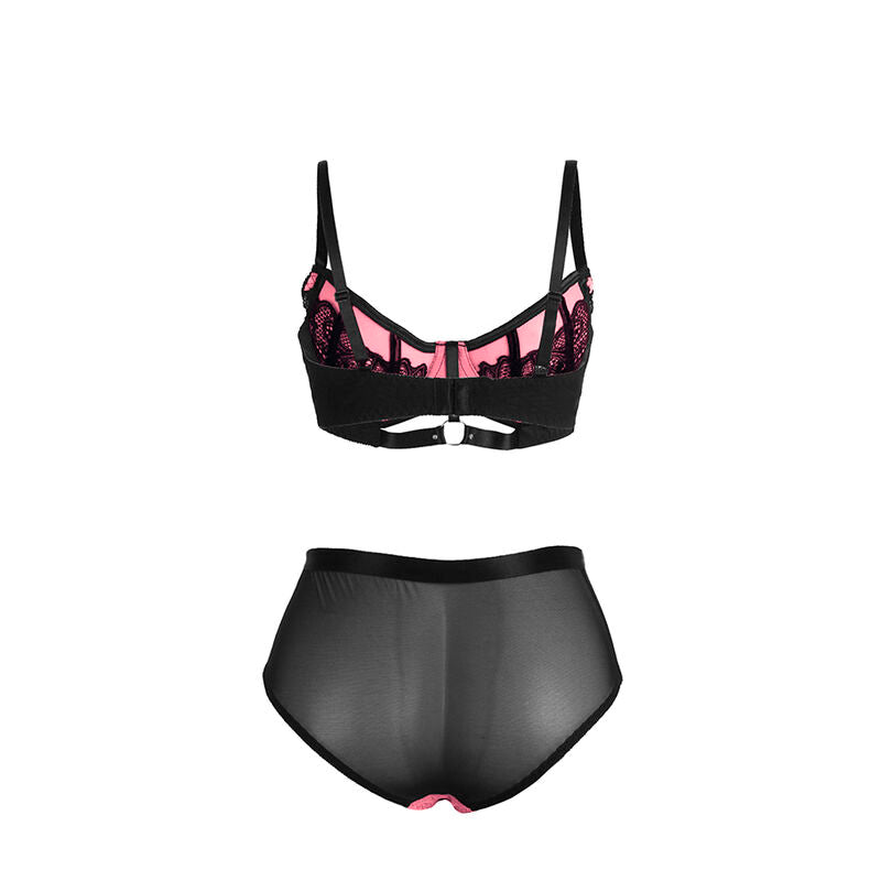 Ensemble lingerie dentelle et résille push-up rose L/XL - Subblime - SUBBLIME SETS
