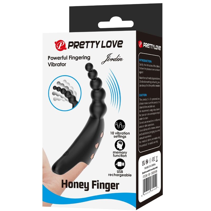 Pretty Love – Doigt Vibrant 10 Modes de Vibration Rechargeable – Noir